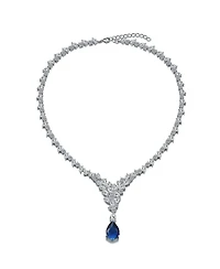 Modern White Gold Plated Cubic ZIrconia Cluster Y-Necklace