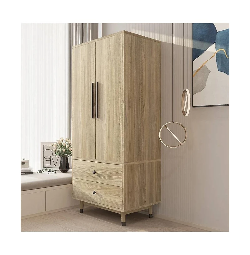Slickblue Mid-Century 2-Door Armoire Wardrobe Cabinet for Stylish Storage and Bedroom Organization