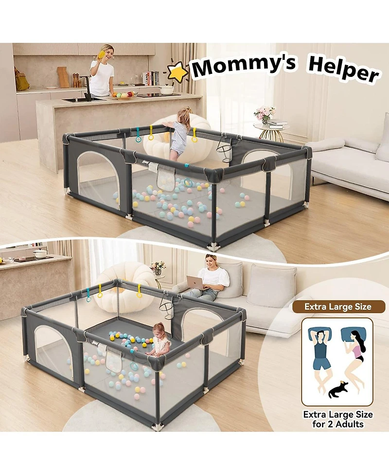 Comomy Baby Playpen, 79x79'' Extra Large Baby Playard, Kids Activity Center with Anti-Slip Base, Safety Play Yard for Infants Toddlers
