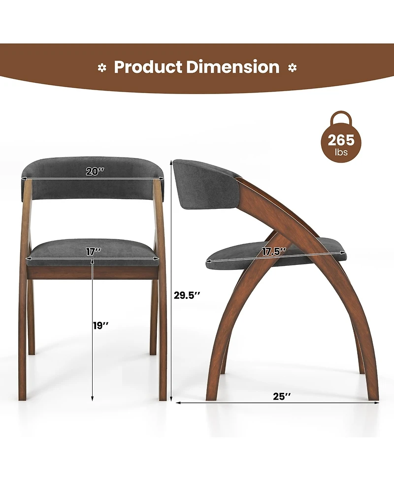 Gymax Dining Chair Set of 4 w/ Padded Cushion Curved Back Arched Rubber Wood Legs