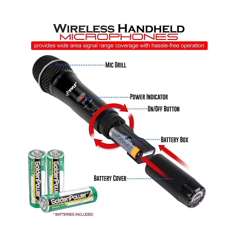 Pyle 8-Channel Uhf Wireless Microphone System with 4 Handheld Mics, 4 Beltpack Mics, Headsets & Lavalier Mics