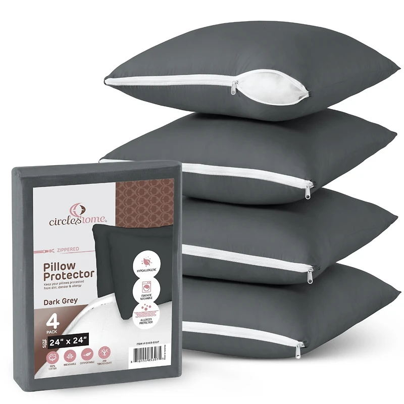 Circles Home, 100% Cotton Zippered Pillow Protector 4 Pack