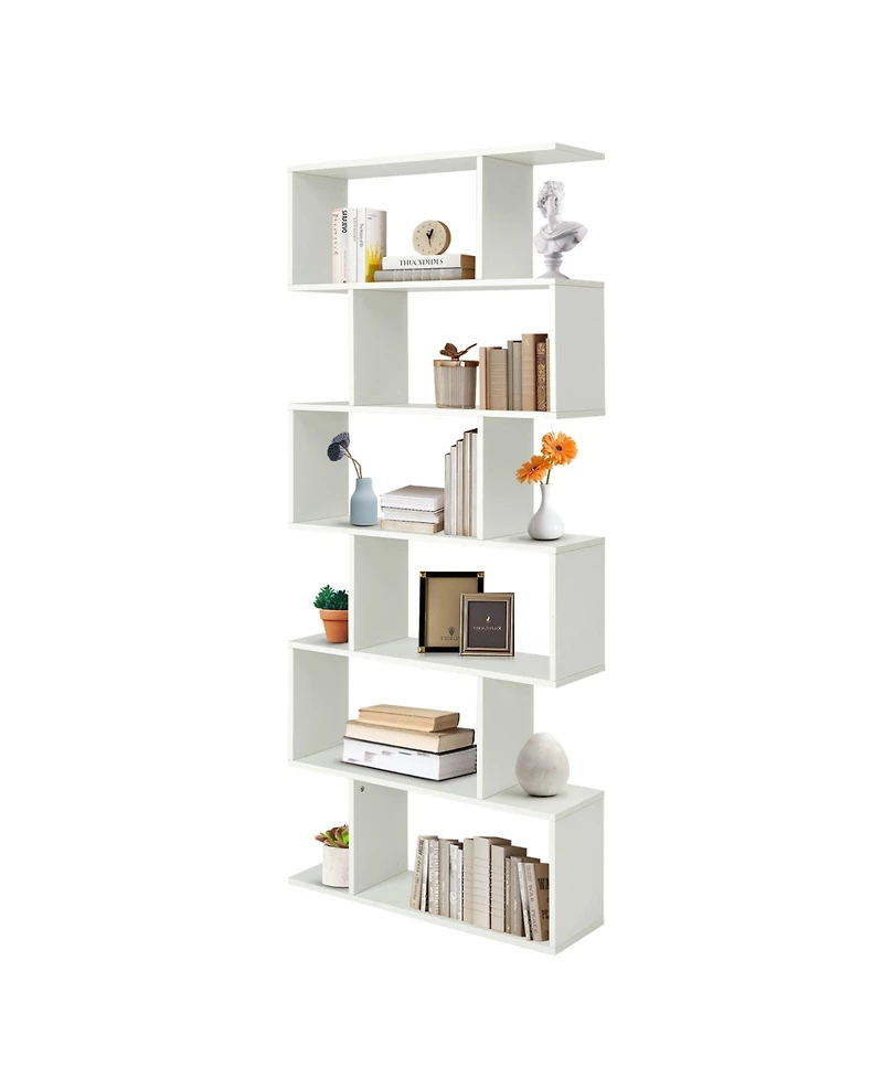 Gouun 6 Tier S-Shaped Bookshelf Storage Display Bookcase Decor Z-Shelf