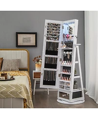 Gouun Lockable 360° Swivel Jewelry Cabinet with Full-Length Mirror Led Lights