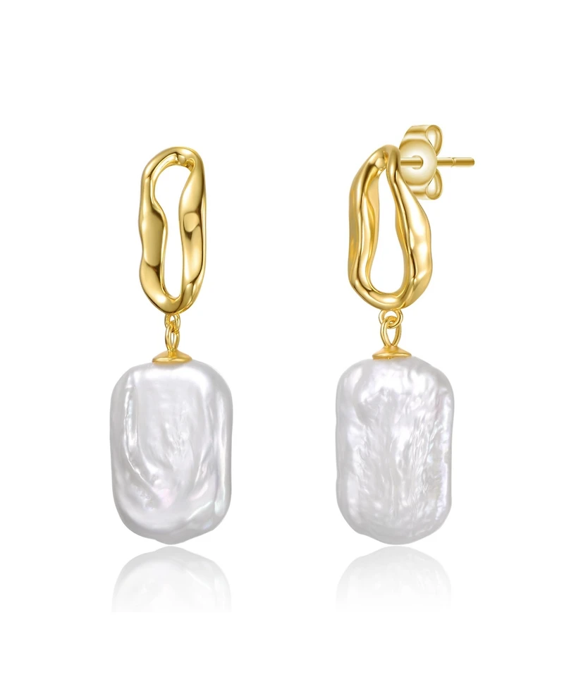 Sterling Silver 14K Gold Plated with Baroque Freshwater Pearl Drop Earrings