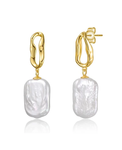 Sterling Silver 14K Gold Plated with Baroque Freshwater Pearl Drop Earrings