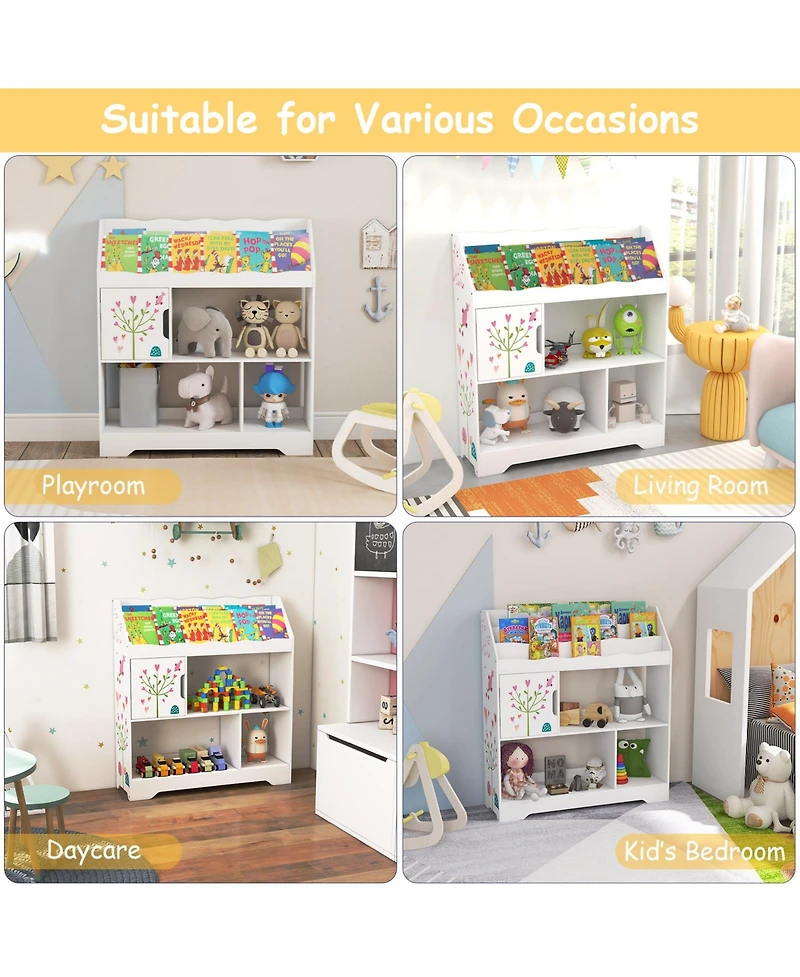 Gouun Kids Toy Storage Organizer with Book Shelf and Storage Cabinet