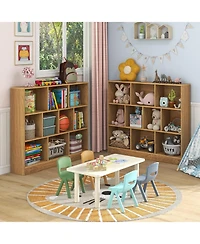 Gouun 41 inches Wooden Toy Storage Organizer with 10 Cubes for Kids