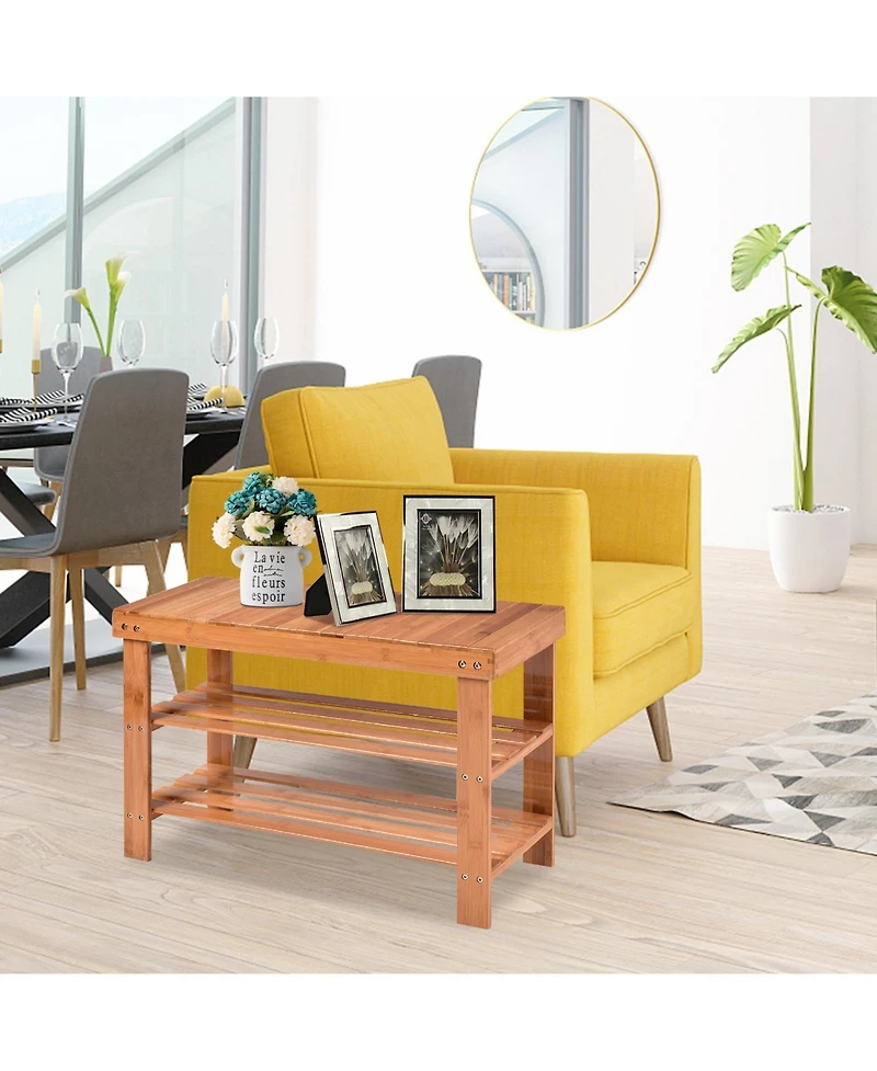 Gouun 3 Tier Bamboo Bench Storage Shoe Shelf