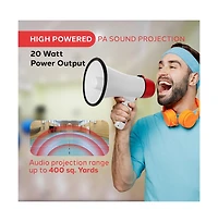 Pyle Portable Megaphone with Siren, 20 Watt Power, Aux Input for MP3, Automatic Siren, Lightweight