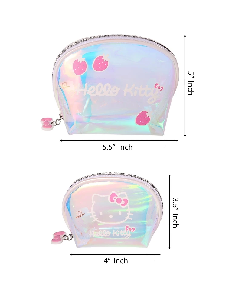 Sanrio Hello Kitty Clear Iridescent Large and Small Dome Cosmetic Travel Bag Set