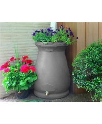 Slickblue Granite 65-Gallon Plastic Urn Rain Barrel with Planter Top for Water Conservation and Garden Use