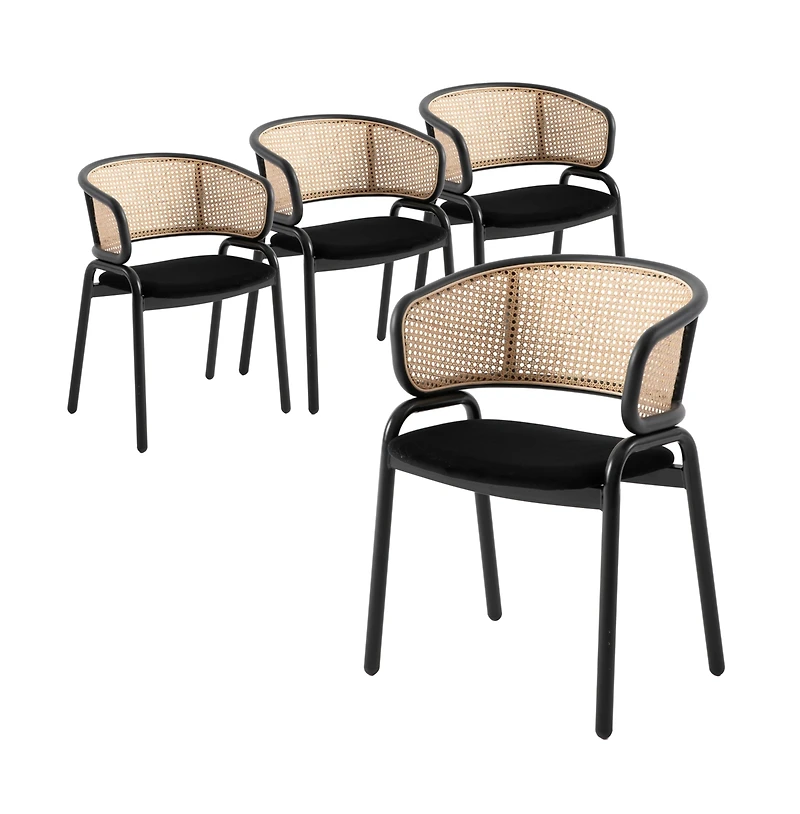 LeisureMod Dining Chair With Stainless Steel Legs Velvet Seat and Wicker Back