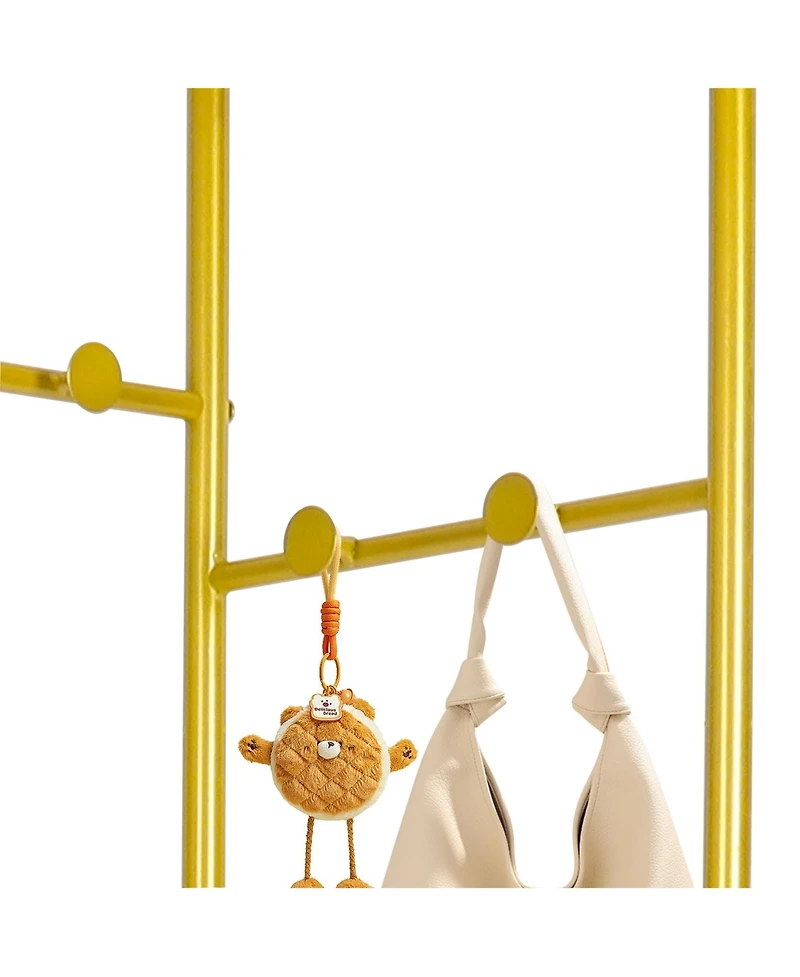 Unho Freestanding Gold Metal Coat Rack: Clothes Stand with Shelves Storage