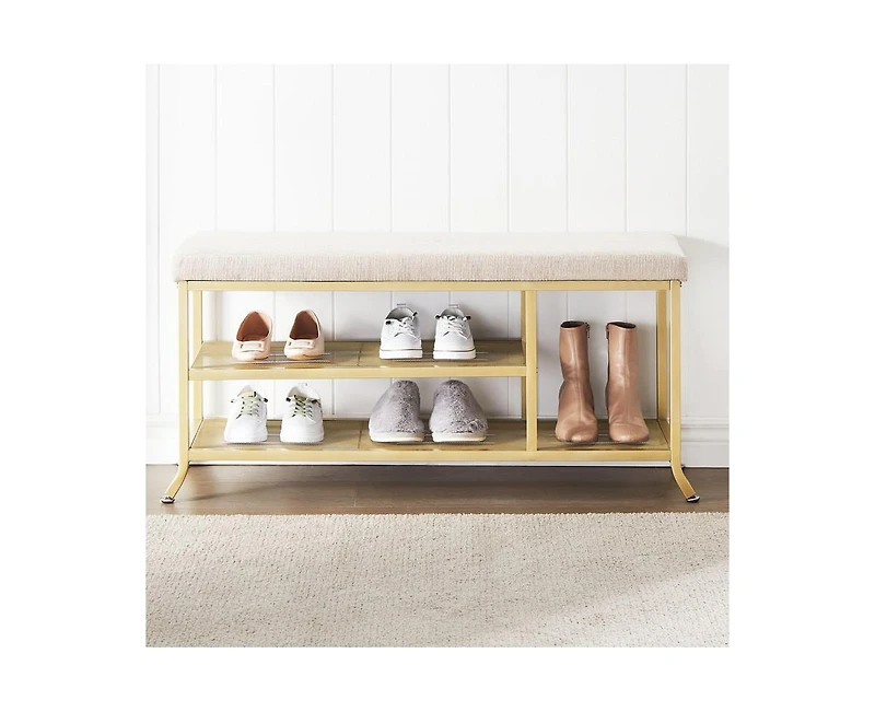 gaomon Shoe Rack Bench, 2 Tier Sturdy Shoe Storage Bench with Metal Mesh, Entryway Bench with Padded Seat, Space-Saving, Modern Style