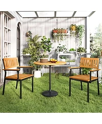 Gymax Dining Chair Set of 4 w/Acacia Wood Backrest Slanted Seat Comfortable Armrests