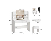gaomon Vanity Desk with Mirror and Lights, Makeup Vanity Set w/Desk and Stool, Power Outlet, Makeup Vanity Desk with 6 Storage Shelves