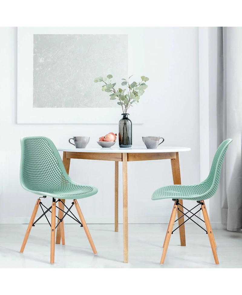 Gymax 2PCS Modern Dsw Dining Chair Office Home w/ Mesh Design Wooden Legs