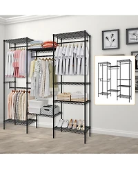gaomon CuisinSmart Clothing Racks for Hanging Clothes, Metal Clothes Hanging Rack with 8 Adjustable Shelves & 4 Hanging Rods, Freestanding Wardrobe Cl