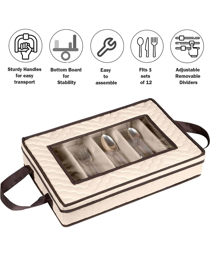 Florida Brands Flatware Storage Case for cutlery - Holds a 12 Serving Set in 5 compartments
