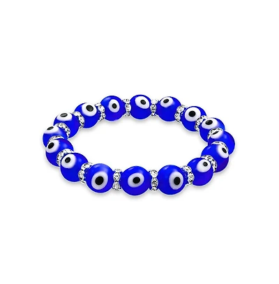 Bling Jewelry Colorful Turkish Glass Bead Evil Eye Stretch Bracelet with Crystal Spacers