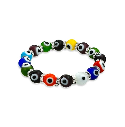 Bling Jewelry Colorful Turkish Glass Bead Evil Eye Stretch Bracelet with Crystal Spacers
