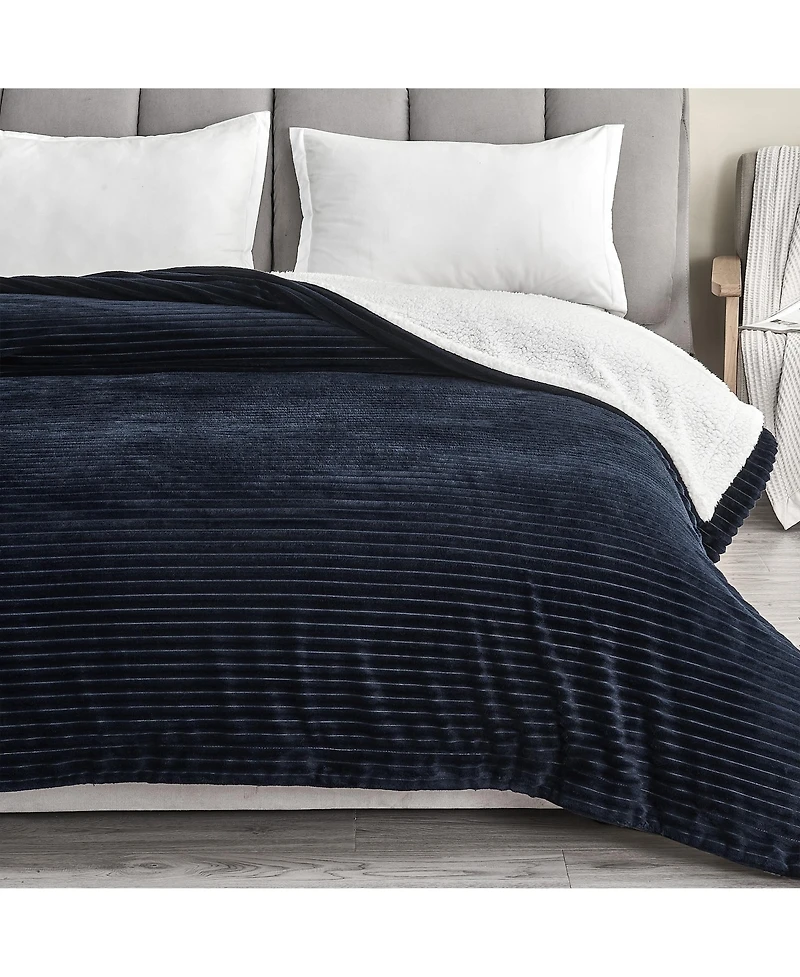 Linery & Co. Velvet Plush Fleece Sherpa Ribbed Throw Blanket