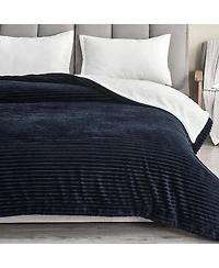 Linery & Co. Velvet Plush Fleece Sherpa Ribbed Throw Blanket