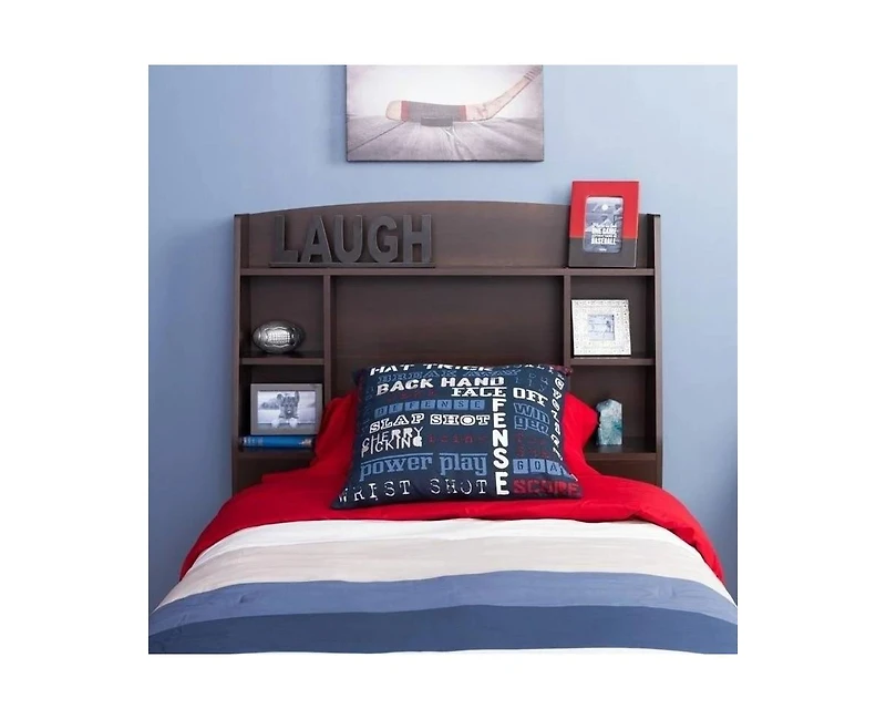 Slickblue Wood Finish Bookcase Headboard with Built-In Storage for Easy Access