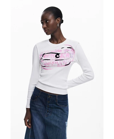 Desigual Women's Long-sleeve T-shirt with pink letters
