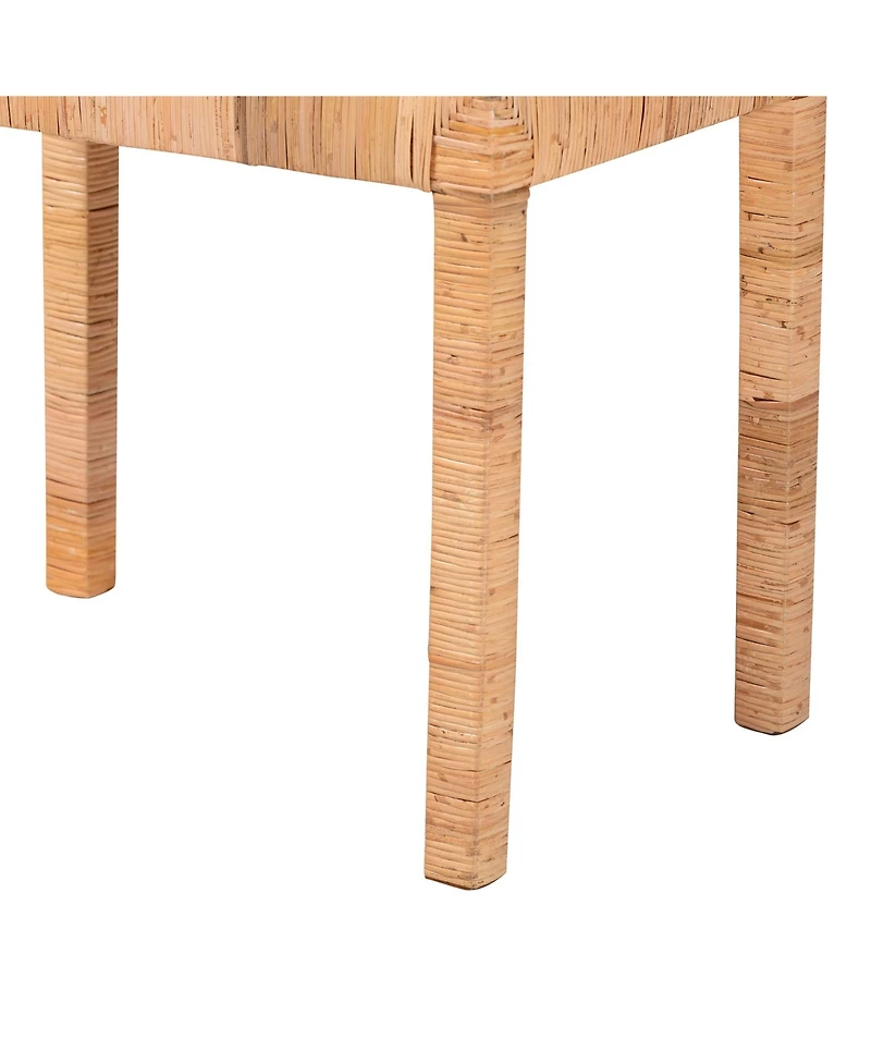Baxton Studio Abelia Modern Bohemian Natural Rattan and Mahogany Wood Long Accent Bench
