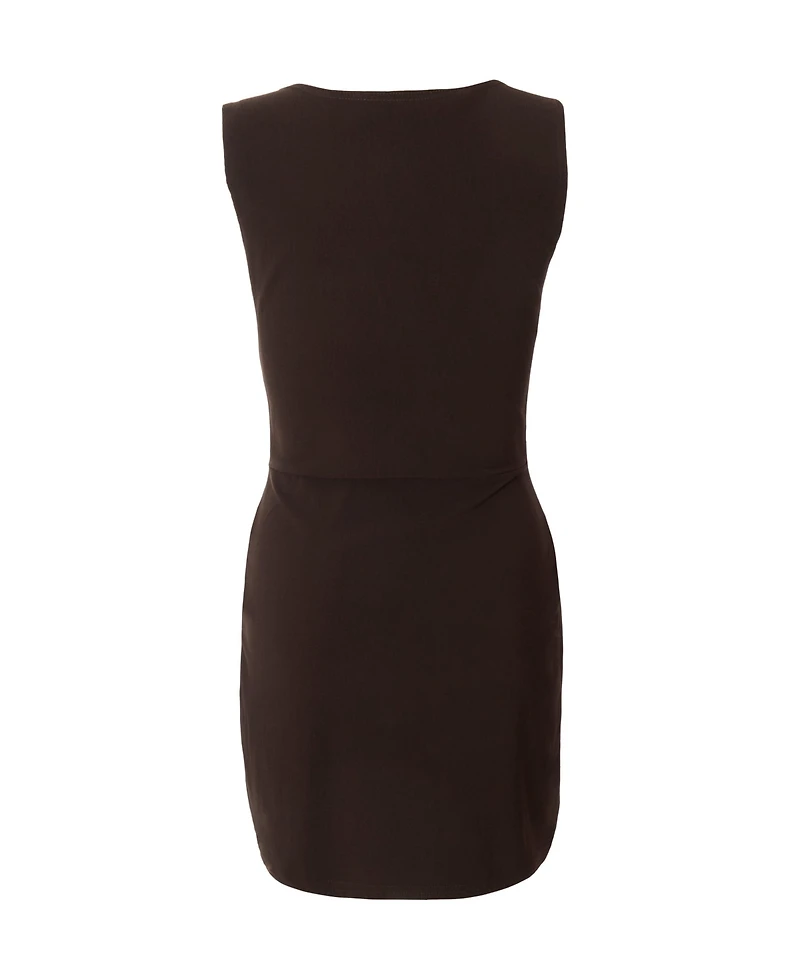 Quiz Women's Bengaline Square Neck Gold Buckle Mini Dress