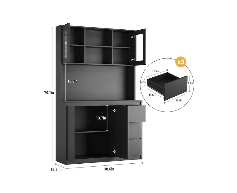 gaomon Kitchen Pantry Cabinet with Charging Station, Tall Storage Cabinet with Countertop and Led Lights