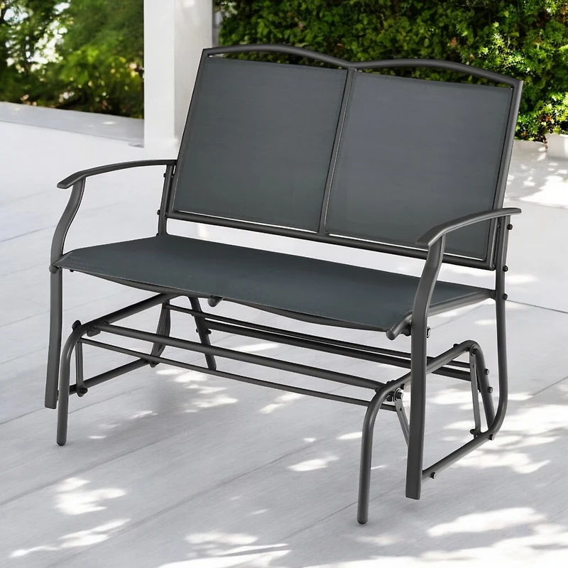 Slickblue 2 Seat Mesh Patio Loveseat Swing Glider Rocker with Armrests