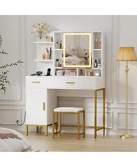 gaomon Makeup Vanity with Power Outlet, Vanity Desk with Mirror and Lights