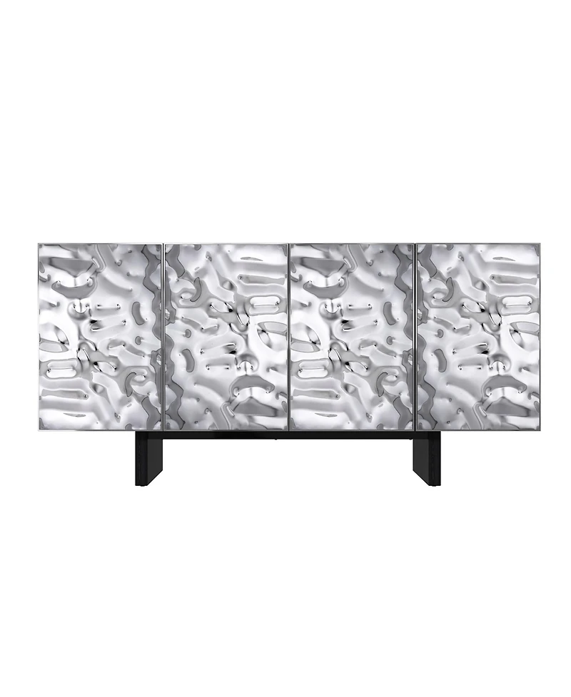 4 Door Storage Cabinet with Stainless Steel Wave Polished Doors