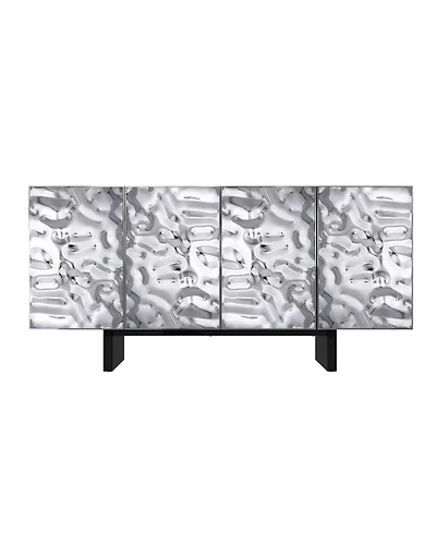 Boyel Living 4 Door Storage Cabinet with Stainless Steel Wave Polished Doors