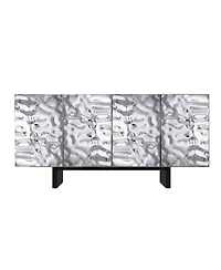 4 Door Storage Cabinet with Stainless Steel Wave Polished Doors
