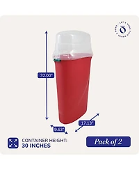 Homz 30-Inch Vertical Gift Wrap Storage Container Box, Red, Clear Lid (2 Pack)