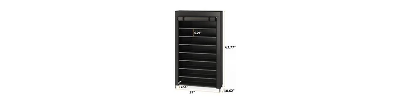 Tribesigns 10-Tier Shoe Storage Organizer with Cover, Black Large Shoe Rack for Closet, Entryway, or Bedroom, 50-Pair Shoe Stand, Non-Woven Shoe Shelf