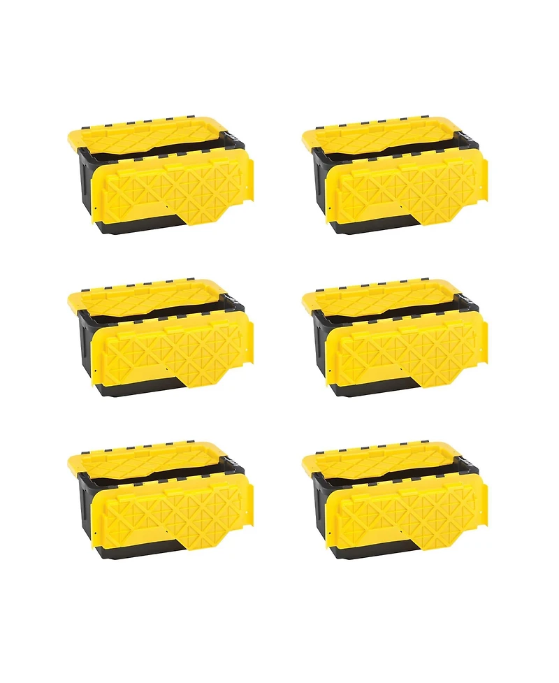 Homz Durbilt 15 Gal Storage Containers Tough Flip Lid Bins, 6 Pack, Black/Yellow