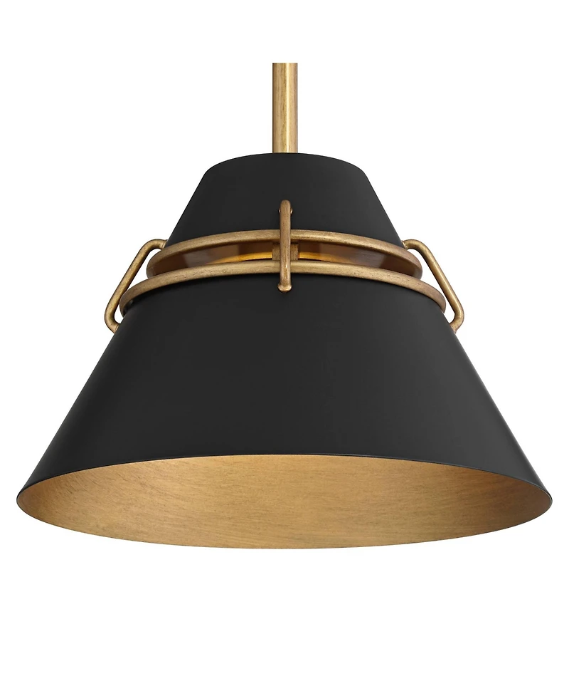 Possini Euro Design Curry 10" Modern Industrial Pendant Ceiling Light Fixture Dining Room Over Table Kitchen Island Foyer Hanging Black Gold Finish Me