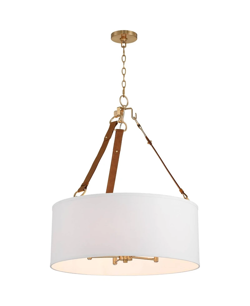 Possini Euro Design Indy 26" Modern Pendant Chandelier Ceiling Light Fixture Dining Room Over Table Kitchen Island Foyer Drum Hanging 5-Light White Br