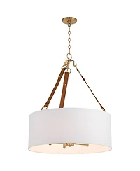 Possini Euro Design Indy 26" Modern Pendant Chandelier Ceiling Light Fixture Dining Room Over Table Kitchen Island Foyer Drum Hanging 5-Light White Br