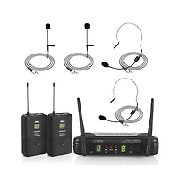 Pyle Uhf Wireless Microphone System Kit with (2) Beltpack Transmitters, (2) Headset Mics & (2) Lavalier Mics