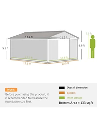 Outsunny 11' x 13' Storage Shed Garden Tool House w/ Vents Doors