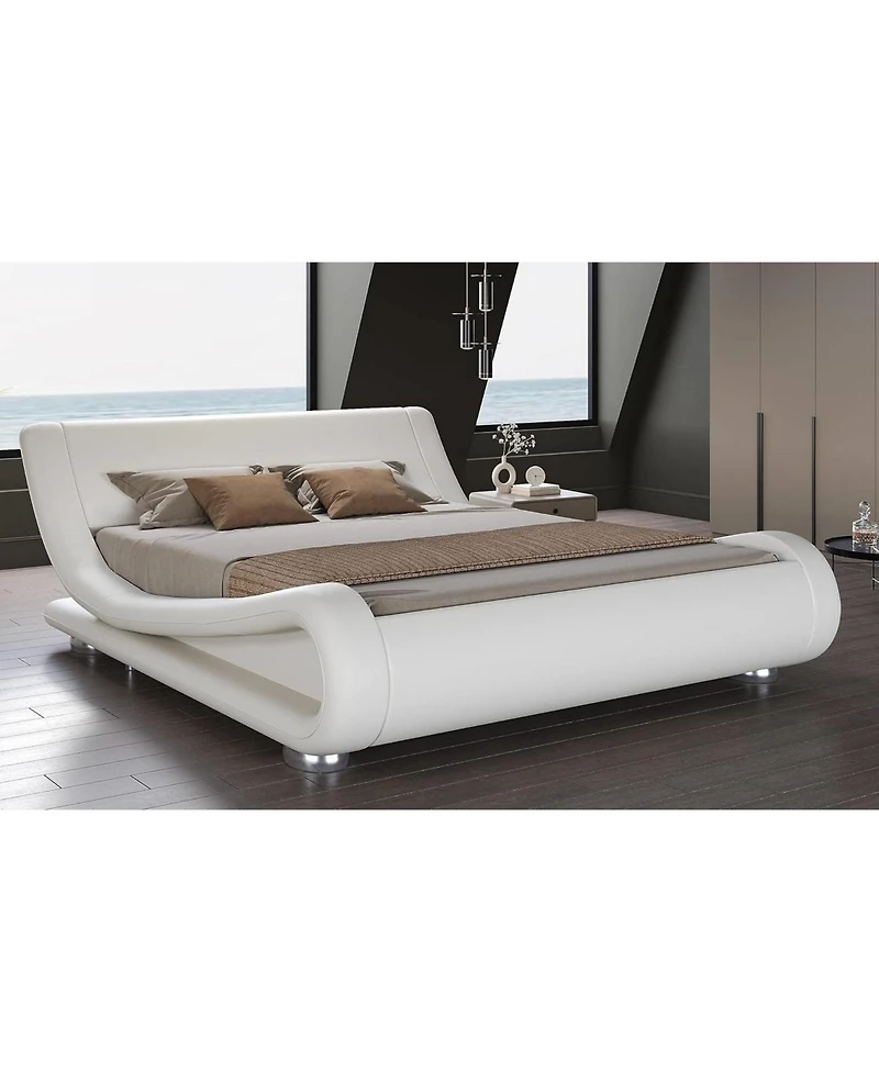 Slickblue Modern Upholstered Platform Bed Frame with Sleigh Curved Headboard