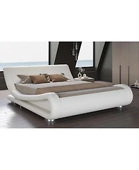 Slickblue Modern Upholstered Platform Bed Frame with Sleigh Curved Headboard