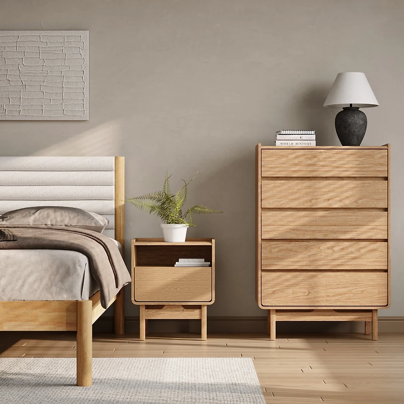 LuxenHome Summer Oak Engineered Wood Nightstand and End Table with Storage