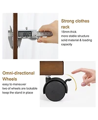 Unho Retro Bamboo Clothes Rack: Brown Garment Organizer Hanging Rack with Wheels